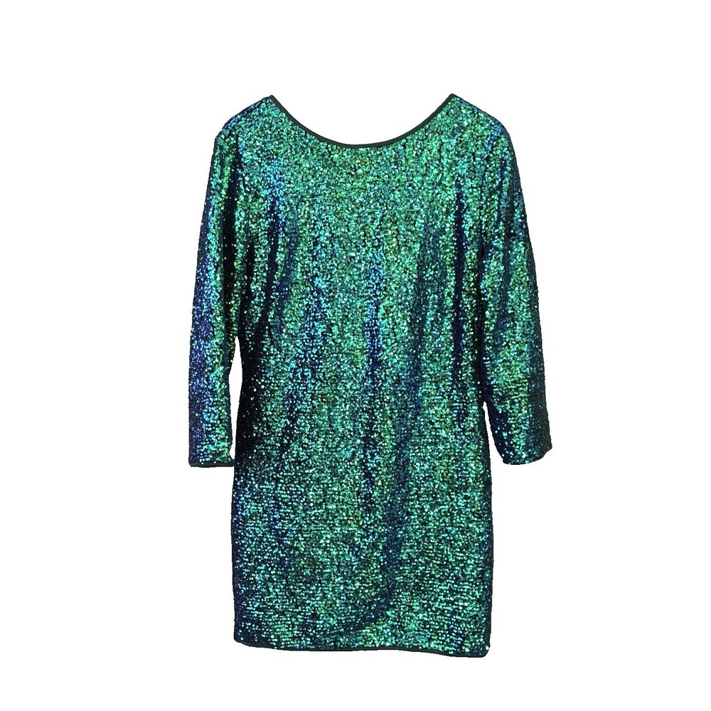 Fashion Nova Perfect Party Sequin Mini Dress XL Green Iridescent Bling Festive